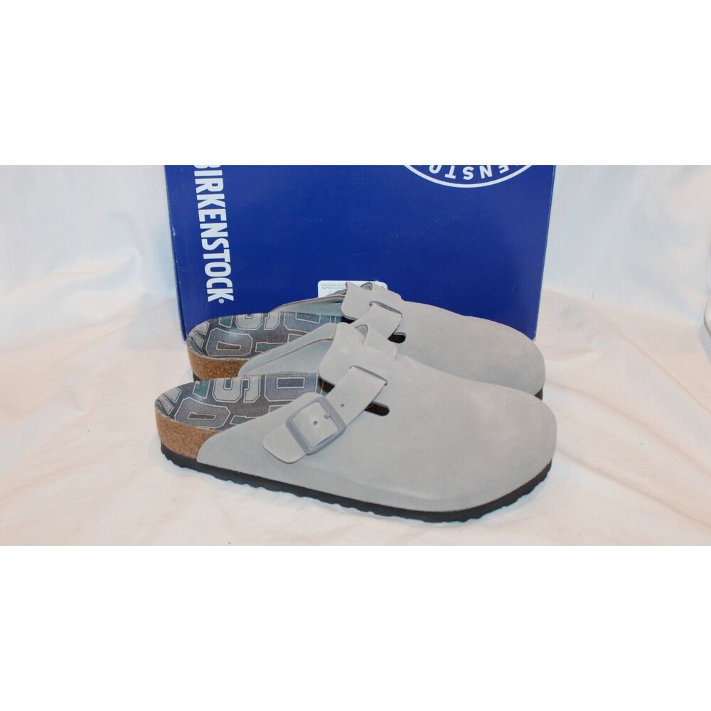 Birkenstock Men's Boston Varsity Suede Mule Clog Suede Sandal 42 REG STONE GRAY
